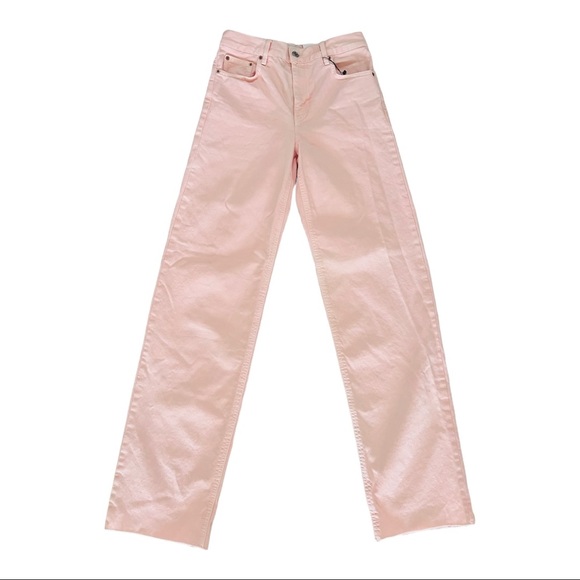 ZARA The New Daddy Mid Rise Straight Leg Raw Hem Midsummer Pink Jeans Size 4 NEW - Picture 1 of 9